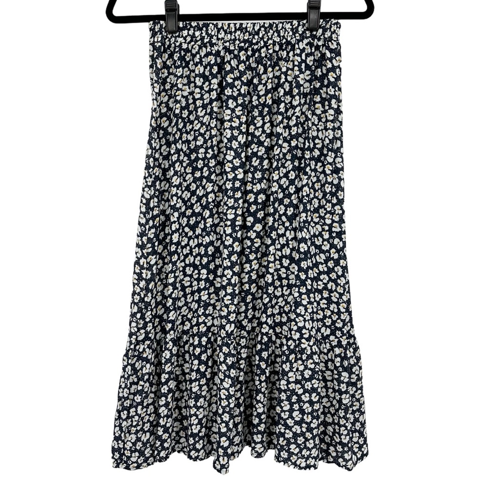 Anne Carson Navy and White Floral Midi Skirt